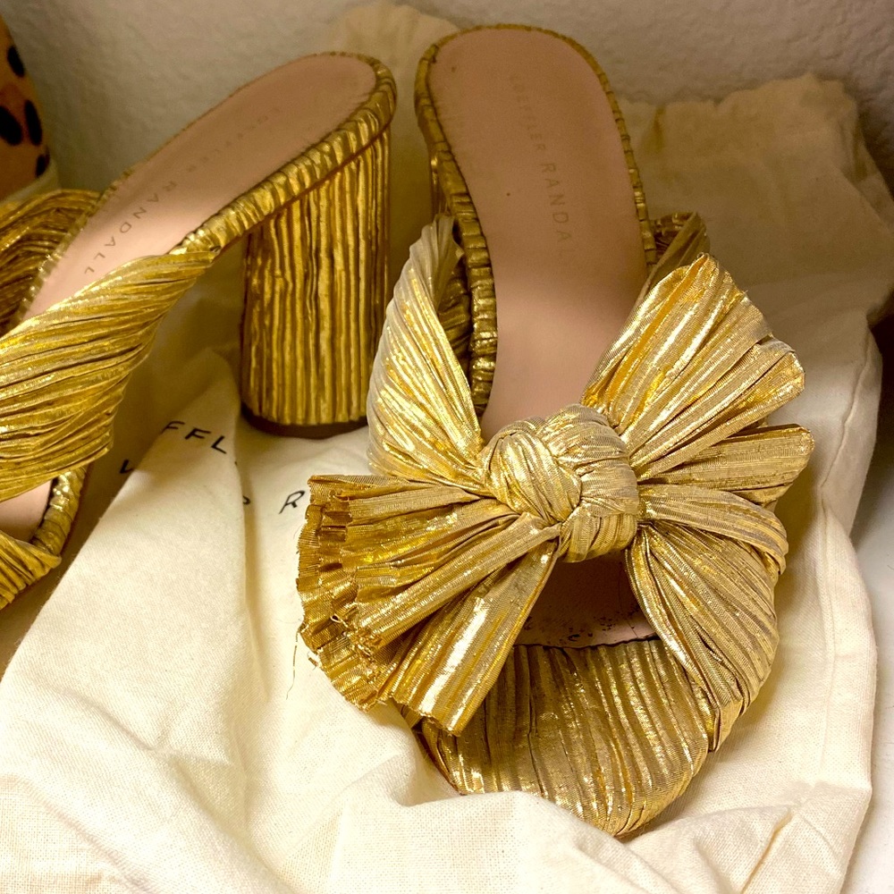 Loeffler Randall Penny Gold Pleated Bow Heel